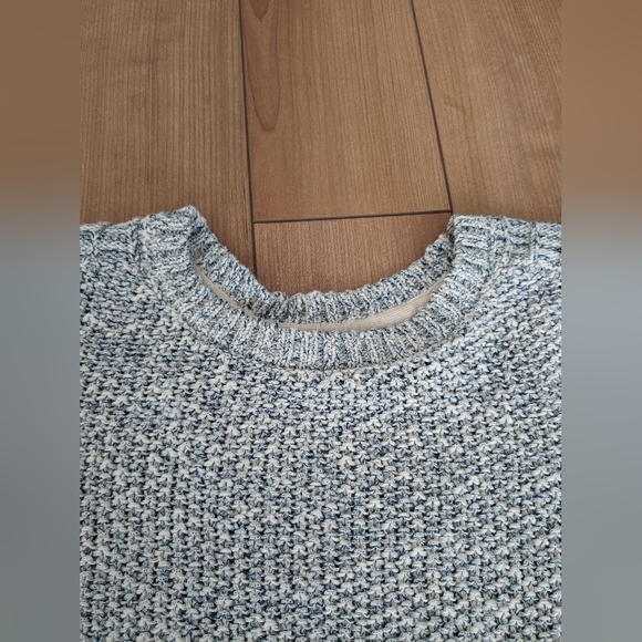 Cotton Blend Knit Sweater 3/4 Sleeves Blue & Cream Size S Cortefiel Brand - Picture 4 of 7